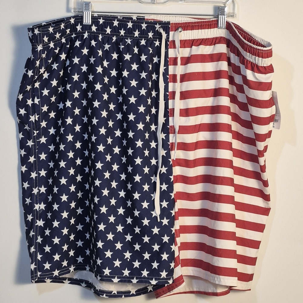 Outdoor Oasis Men 4X Swim Trunks USA Flag Stars & Stripes Built-in Liner